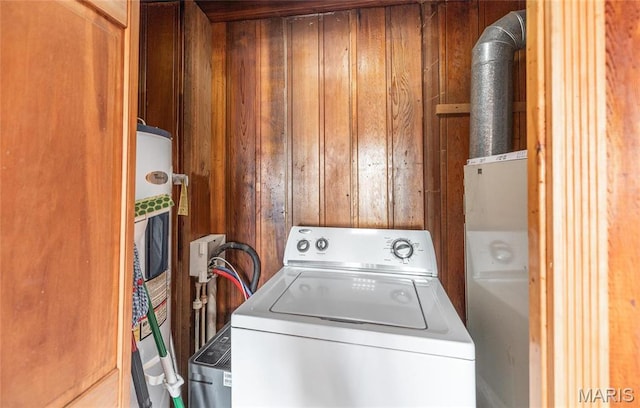 1382 Osage Rd, Cuba, MO 65453 - laundry room featuring washer / clothes dryer and wooden walls