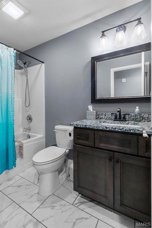 602 County Road 441, Jackson, MO 63755 - full bath with marble finish flooring, toilet, vanity, and shower / bath combo with shower curtain