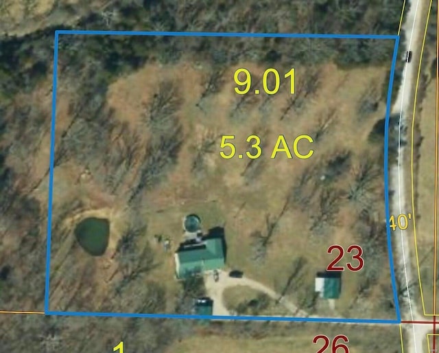 aerial overview of property's location featuring property boundaries highlighted