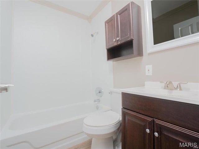 1464 Monopoly Dr, Florissant, MO 63031 - bathroom with toilet, shower / bathtub combination, vanity, and ornamental molding