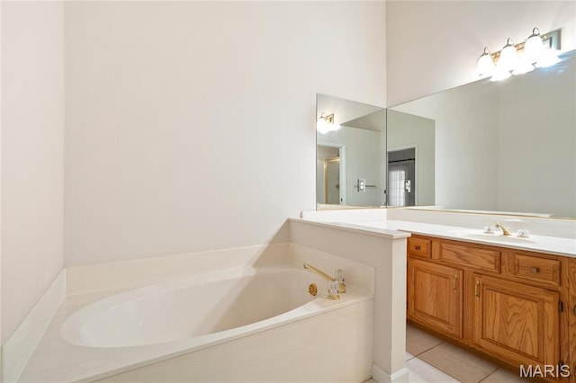 7310 Westover Colonial Ln, Saint Louis, MO 63119 - bathroom with a bath, vanity, and tile patterned flooring