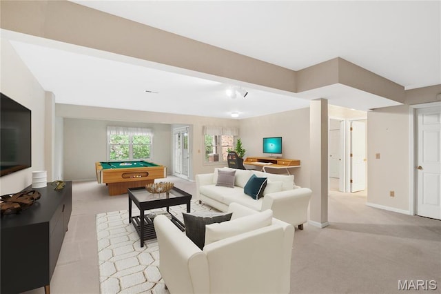 7310 Westover Colonial Ln, Saint Louis, MO 63119 - living room with pool table, light colored carpet, and baseboards