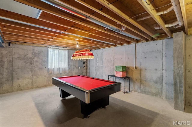 rec room with concrete flooring and pool table