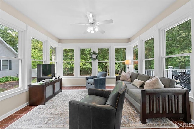 sunroom with baseboards and tile patterned floors