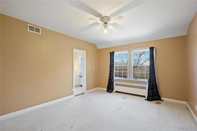 910 Kent Rd, Ladue, MO 63124 - unfurnished room with radiator, a ceiling fan, and light carpet