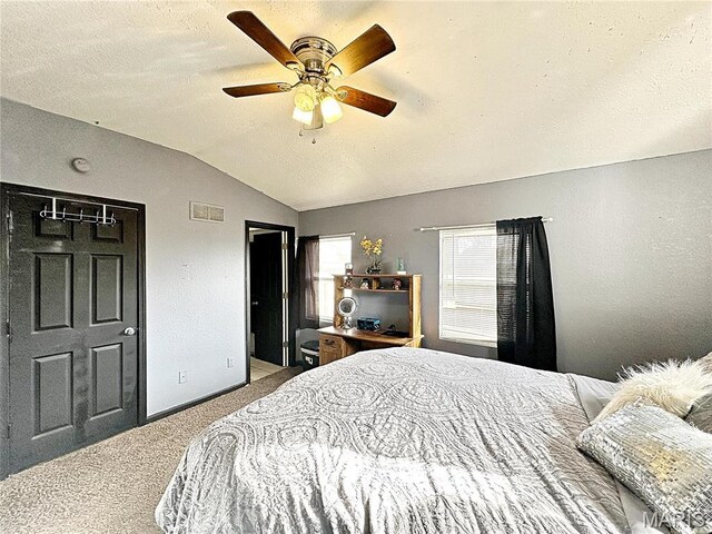 703 S Main St, Troy, IL 62294 - bedroom featuring vaulted ceiling, carpet flooring, baseboards, and a ceiling fan