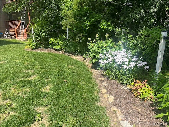 2009 Weber Heights Dr, Washington, MO 63090 - view of grassy yard featuring stairs and a deck