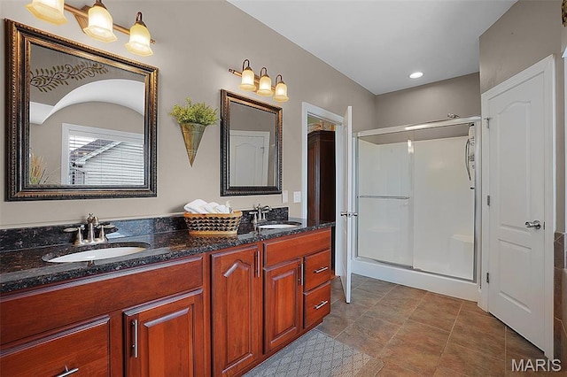 2009 Weber Heights Dr, Washington, MO 63090 - full bath with a stall shower, double vanity, and recessed lighting