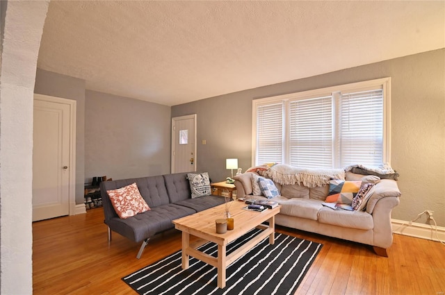 7227 Dartmouth Ave, Saint Louis, MO 63130 - living room with wood-type flooring, a textured ceiling, and baseboards
