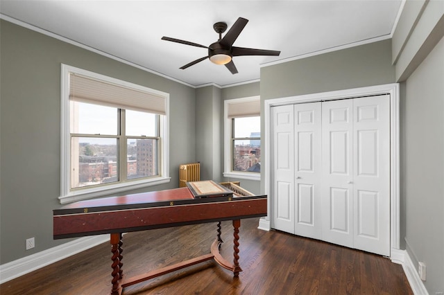 4440 Lindell Blvd Unit 701, Saint Louis, MO 63108 - home office featuring wood finished floors, crown molding, baseboards, and a ceiling fan