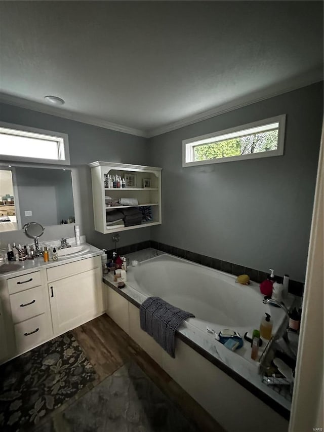 610 W Maple St, Advance, MO 63730 - full bath featuring healthy amount of natural light, a garden tub, vanity, and crown molding