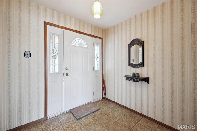 32 Oak Forest Dr, Saint Charles, MO 63303 - entrance foyer featuring tile patterned floors and wallpapered walls