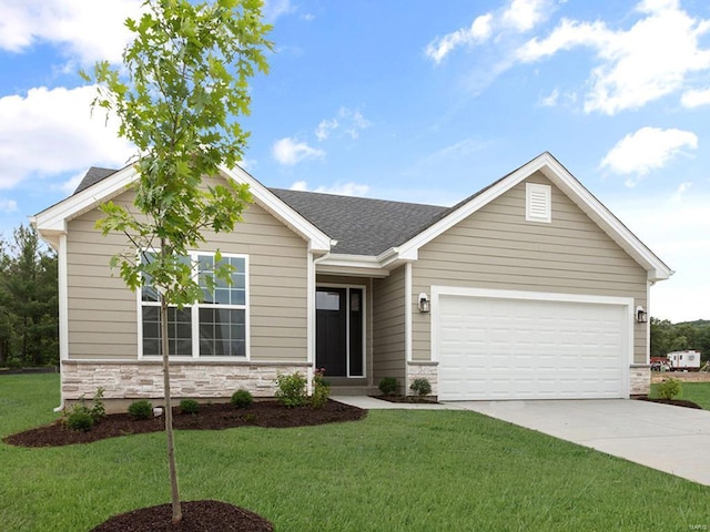 1012 Braid Trail Dr, Union, MO 63084 - single story home with stone siding, driveway, and a front yard