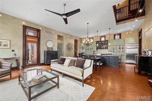 3520 Galt House Dr, Saint Charles, MO 63301 - living area featuring a chandelier and ceiling fan