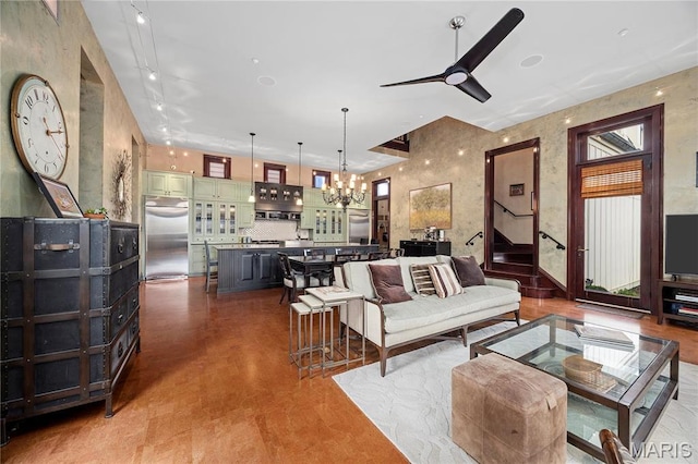 3520 Galt House Dr, Saint Charles, MO 63301 - living area with a ceiling fan and a chandelier
