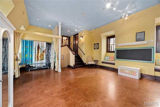 3520 Galt House Dr, Saint Charles, MO 63301 - unfurnished living room with stairway and baseboards