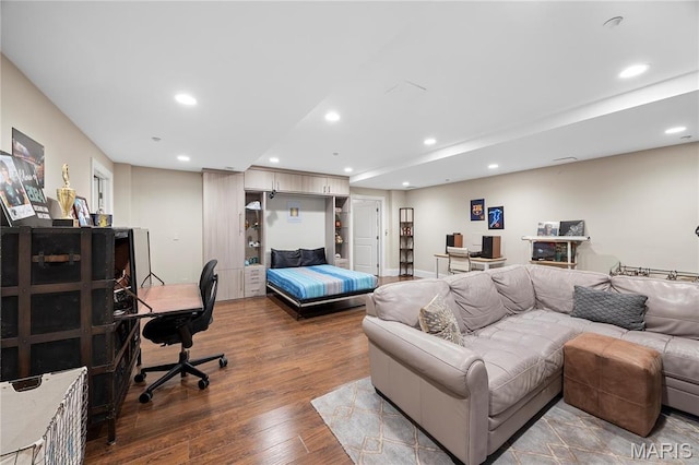3520 Galt House Dr, Saint Charles, MO 63301 - living room with an office area, recessed lighting, and wood finished floors