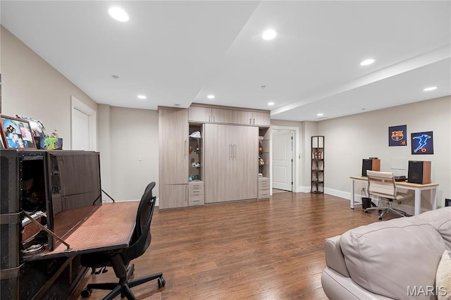 3520 Galt House Dr, Saint Charles, MO 63301 - office area with dark wood finished floors, recessed lighting, and baseboards