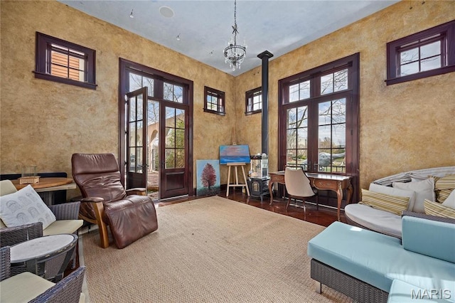 3520 Galt House Dr, Saint Charles, MO 63301 - sitting room featuring french doors and a chandelier
