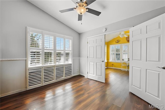 910 Ridgepointe Place Cir, Lake St Louis, MO 63367 - spare room featuring vaulted ceiling, ceiling fan, dark wood finished floors, and baseboards