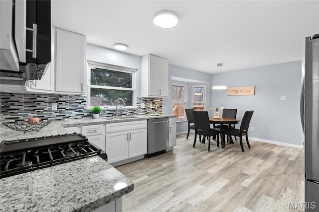 3524 Espace Ct, Florissant, MO 63034 - kitchen featuring appliances with stainless steel finishes, a sink, tasteful backsplash, and white cabinets