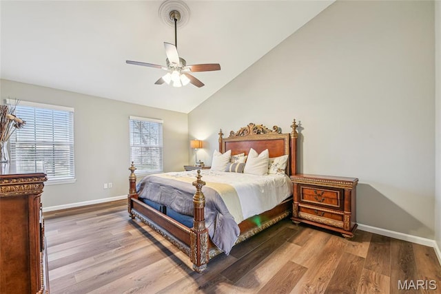 2 Meramec Shores Ct, Ofallon, MO 63366 - bedroom featuring baseboards, wood finished floors, lofted ceiling, and ceiling fan