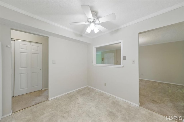2037 Trailcrest Ln Unit 7, Saint Louis, MO 63122 - unfurnished room featuring ornamental molding, ceiling fan, a textured ceiling, light carpet, and baseboards