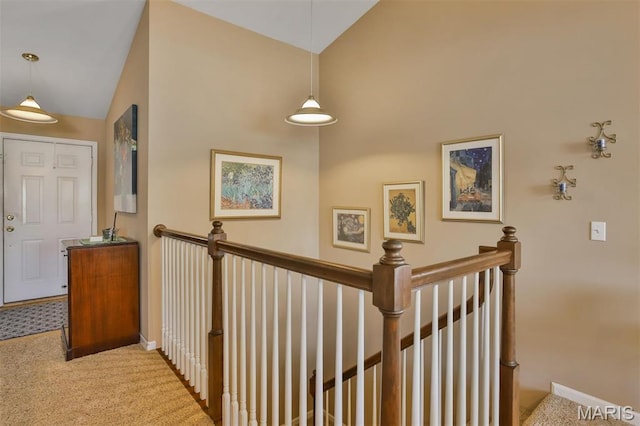2015 Chapel Hill Xing, Saint Peters, MO 63376 - corridor with carpet flooring, lofted ceiling, an upstairs landing, and baseboards