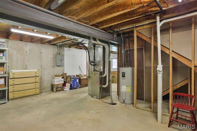 2015 Chapel Hill Xing, Saint Peters, MO 63376 - basement with water heater, heating unit, and electric panel