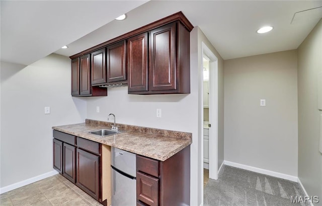 460 Fortress Ct, Saint Charles, MO 63303 - kitchen with a sink, fridge, baseboards, recessed lighting, and dark brown cabinetry