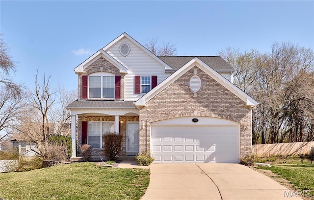 460 Fortress Ct, Saint Charles, MO 63303 - traditional home with brick siding, driveway, an attached garage, and roof with shingles