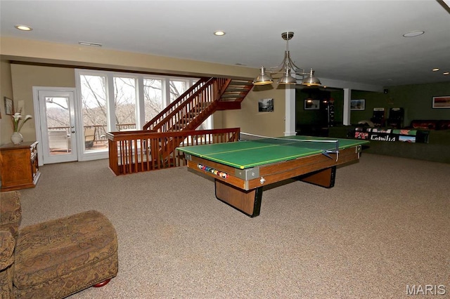 589 Wetherby Terrace Dr, Ballwin, MO 63021 - rec room with carpet, recessed lighting, and billiards table