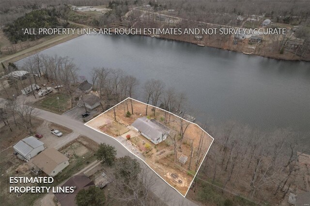 9449 E Lake View Dr, Bonne Terre, MO 63628 - aerial overview of property's location featuring a nearby body of water and property boundaries highlighted