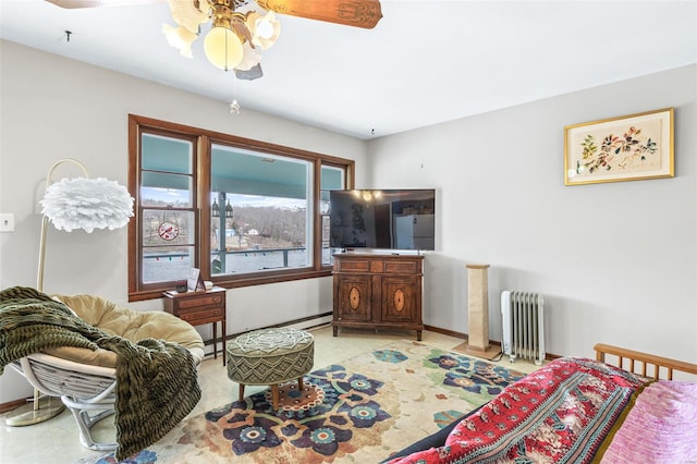 9449 E Lake View Dr, Bonne Terre, MO 63628 - bedroom with radiator heating unit, baseboards, ceiling fan, and a baseboard heating unit