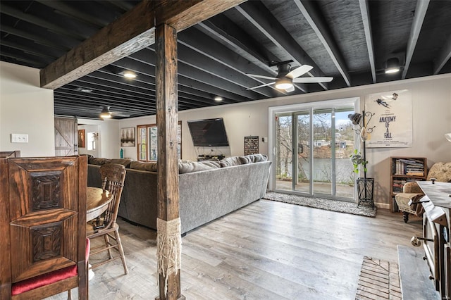 9449 E Lake View Dr, Bonne Terre, MO 63628 - living area featuring ceiling fan and wood finished floors