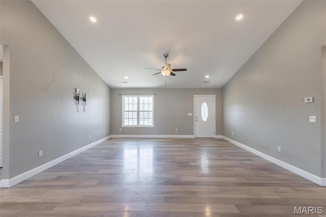 151 Alisha Ave, Poplar Bluff, MO 63901 - foyer entrance with ceiling fan, wood finished floors, vaulted ceiling, baseboards, and recessed lighting