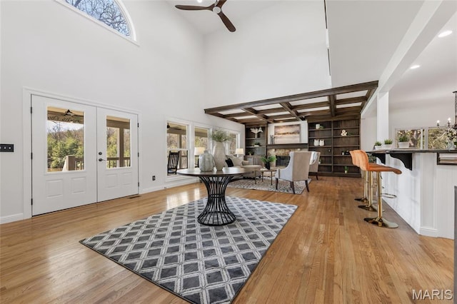 3724 Nadler Rd, Mo, MO 63385 - foyer with plenty of natural light, ceiling fan, wood finished floors, french doors, and beam ceiling