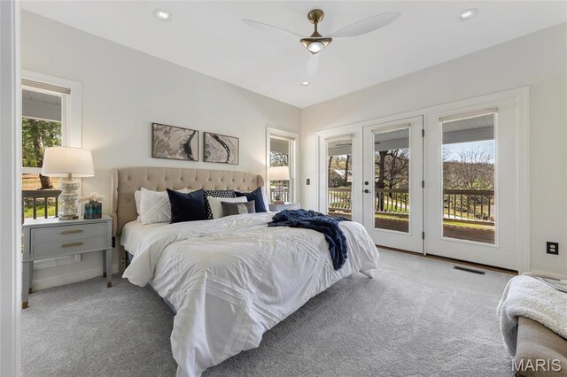 3724 Nadler Rd, Mo, MO 63385 - bedroom with carpet flooring, access to exterior, a ceiling fan, and recessed lighting