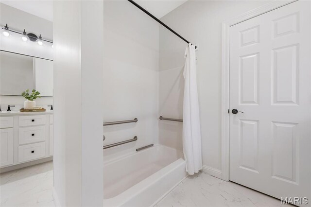 3724 Nadler Rd, Mo, MO 63385 - bathroom with marble finish flooring, vanity, shower / bath combination with curtain, and baseboards