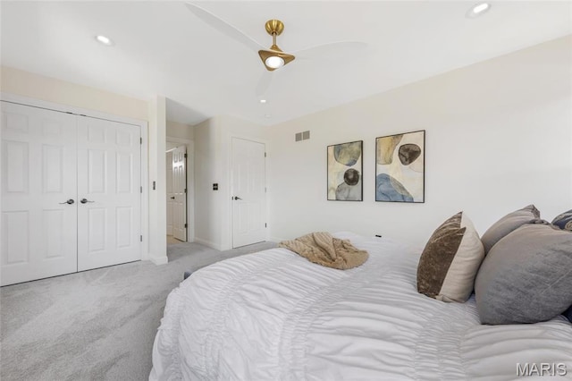 3724 Nadler Rd, Mo, MO 63385 - bedroom with carpet, ceiling fan, baseboards, a closet, and recessed lighting