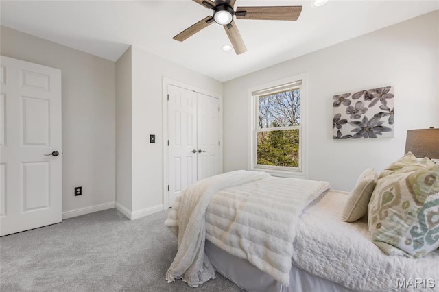 3724 Nadler Rd, Mo, MO 63385 - carpeted bedroom with baseboards, recessed lighting, a ceiling fan, and a closet