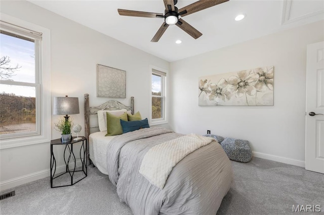 3724 Nadler Rd, Mo, MO 63385 - bedroom with light colored carpet, recessed lighting, baseboards, and a ceiling fan
