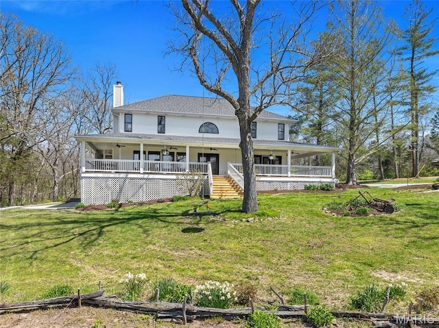 3724 Nadler Rd, Mo, MO 63385 - farmhouse-style home with ceiling fan, a chimney, a porch, and a front yard