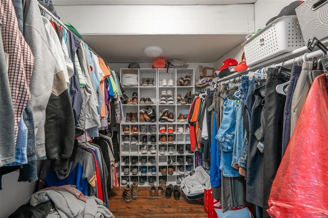 walk in closet featuring wood finished floors