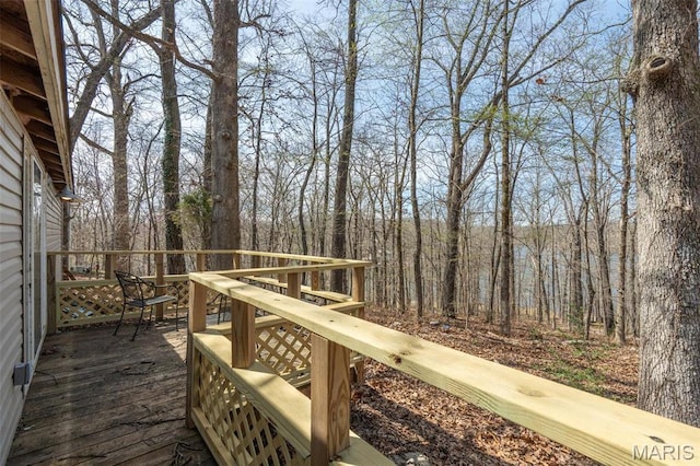 465 Hickory Meadow Ln, Poplar Bluff, MO 63901 - wooden terrace featuring a wooded view