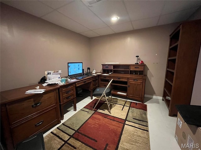 home office with a drop ceiling
