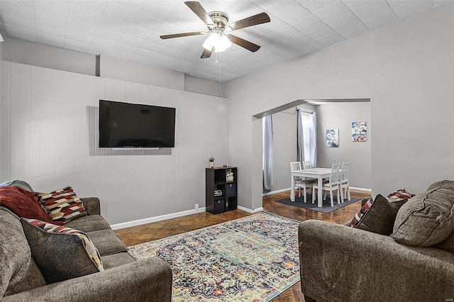4242 Walsh St, Saint Louis, MO 63116 - living room with a ceiling fan and baseboards