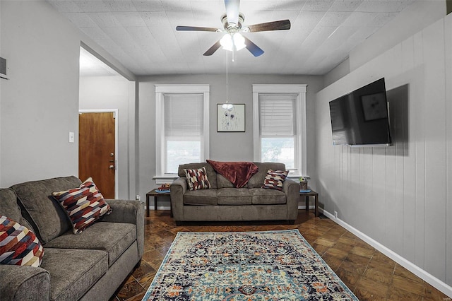 4242 Walsh St, Saint Louis, MO 63116 - living room with ceiling fan and baseboards