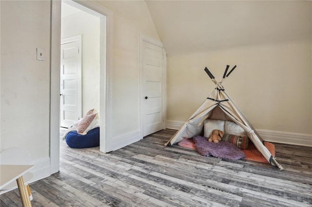 3944 Russell Blvd, Saint Louis, MO 63110 - recreation room with wood finished floors, lofted ceiling, and baseboards
