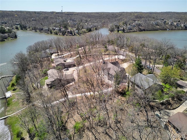 view of property location with a large body of water and a forest